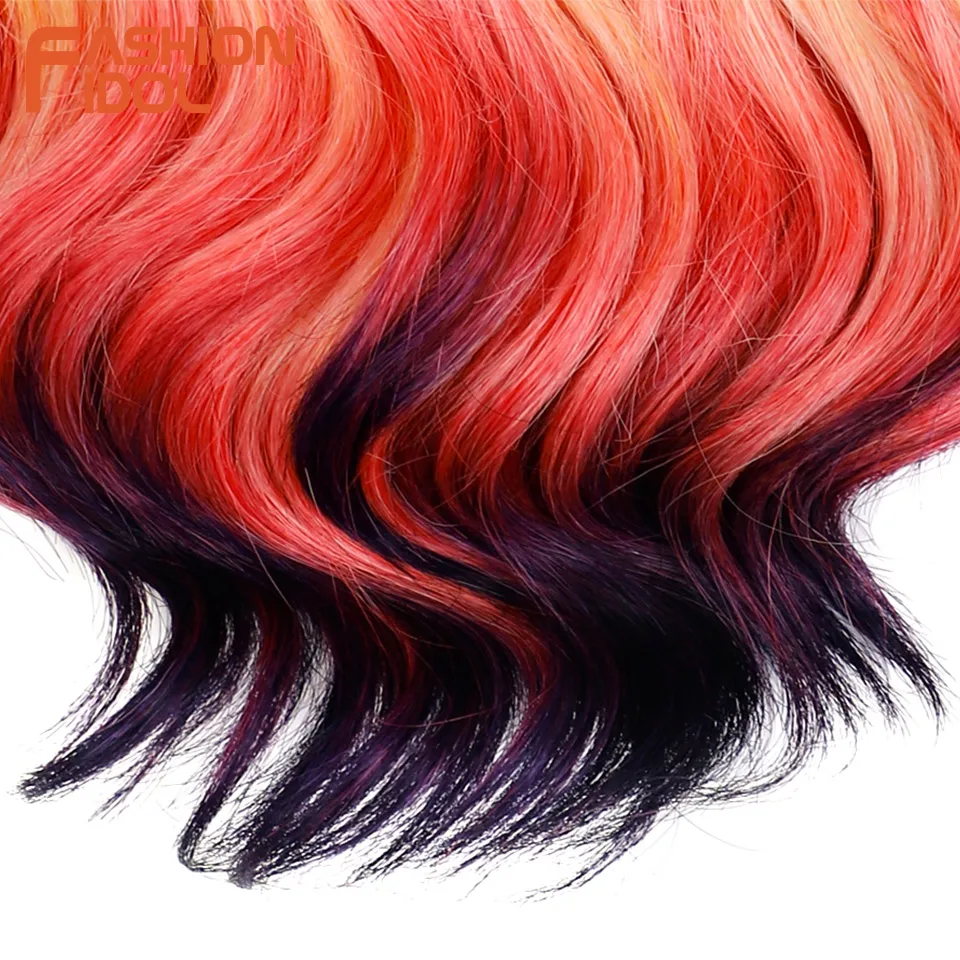 FASHION IDOL 300g 3PCS 16 Inch Deep Wavy Crochet Hair Synthetic Crochet Braids Ombre Orange Red Rainbow Braiding Hair Extensions