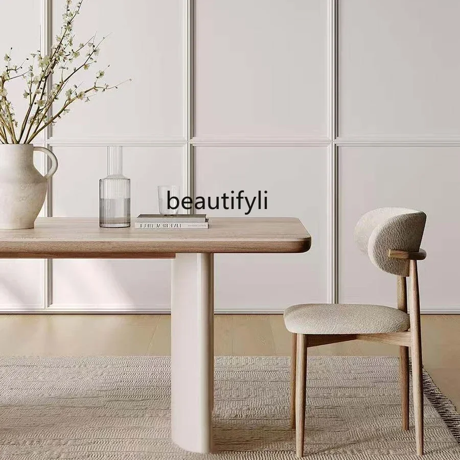 French cream wind tunnel slate dining table designer solid wood desk art negotiation table