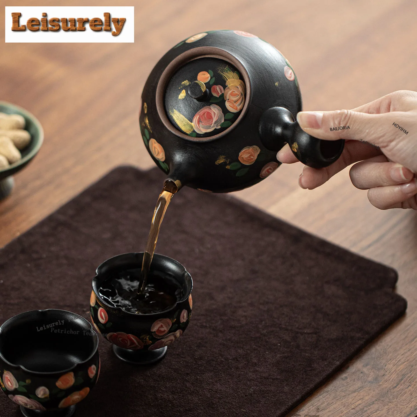 350ml Oil Painting Style Rose-scented Side-handle Teapot Luxury Tea Infuser Pot Tea Making Kettle With Ball Hole Tea Services