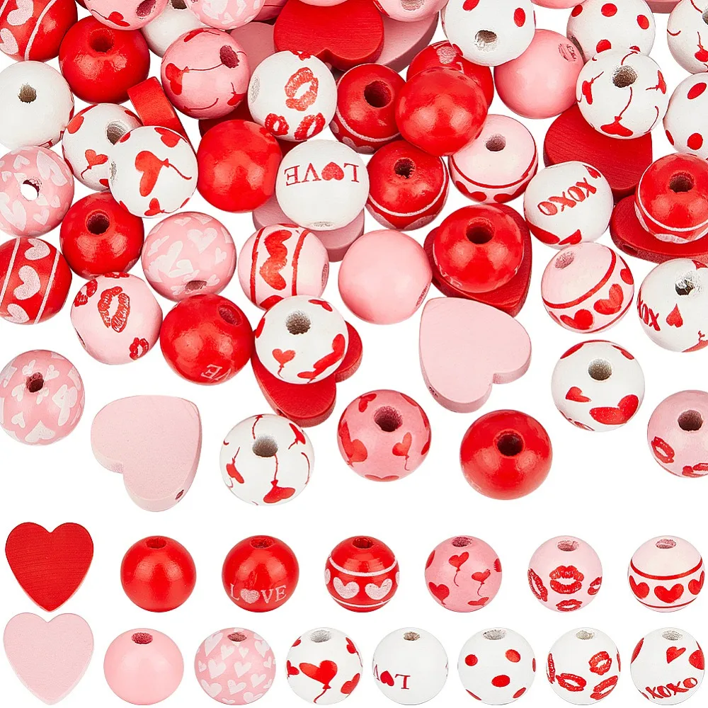

Valentine's Day DIY Wood Beads Jute Cord Pendant Decoration Making Kits Mixed Color 15~19.5x1.5~19.5x5.5~16mm Hole: 3~4.4mm