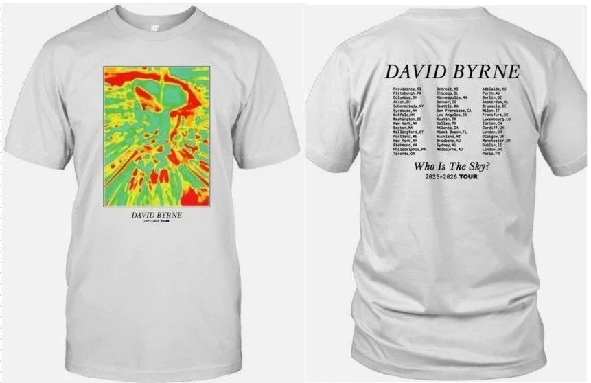 David Byrne Who Is The Sky 2025/226 Tour T-shirt Fashion Casual Fan Gift Men's and Women's Short Sleeves