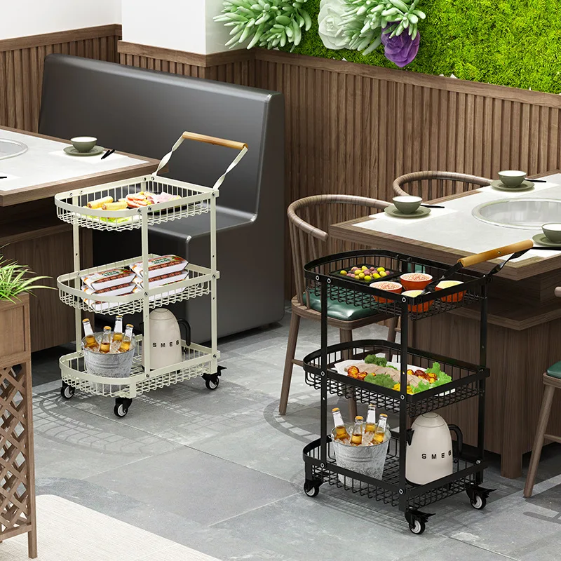 Carbon Steel Thickened Restaurant Hotel Drink Cart Three-layer Trolley Multi-layer Iron Vegetable Cart Dining Cart