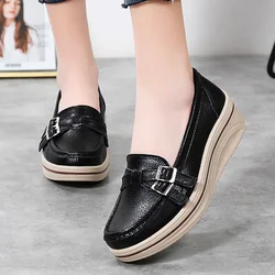 Women Flats Platform Loafers Ladies Leather Comfort Wedge Moccasins Orthopedic Slip On Casual Shoes plus size 2024