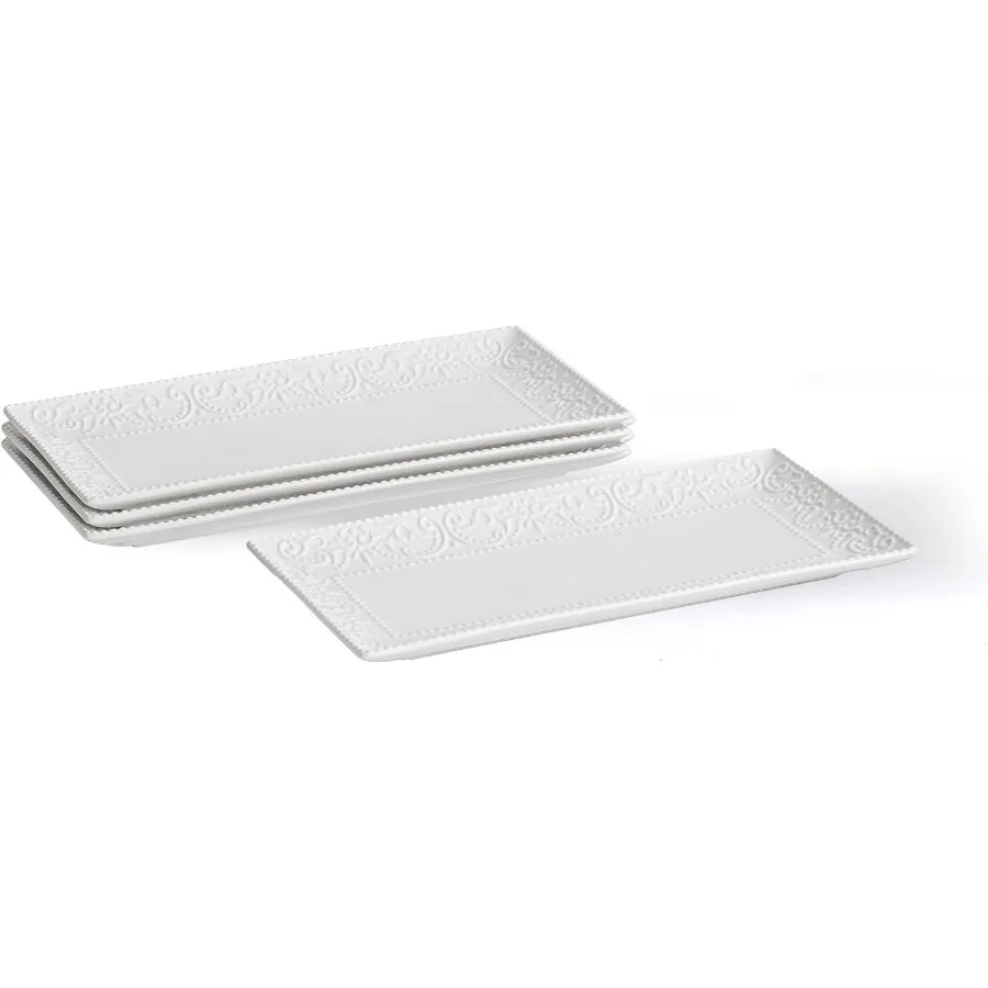 

Большой прямоугольный набор сервировочных блюд с тиснением, 12 дюймов для свадьбы и развлечения, штабелируемые керамические белые сервировочные подносы, идеально подходят