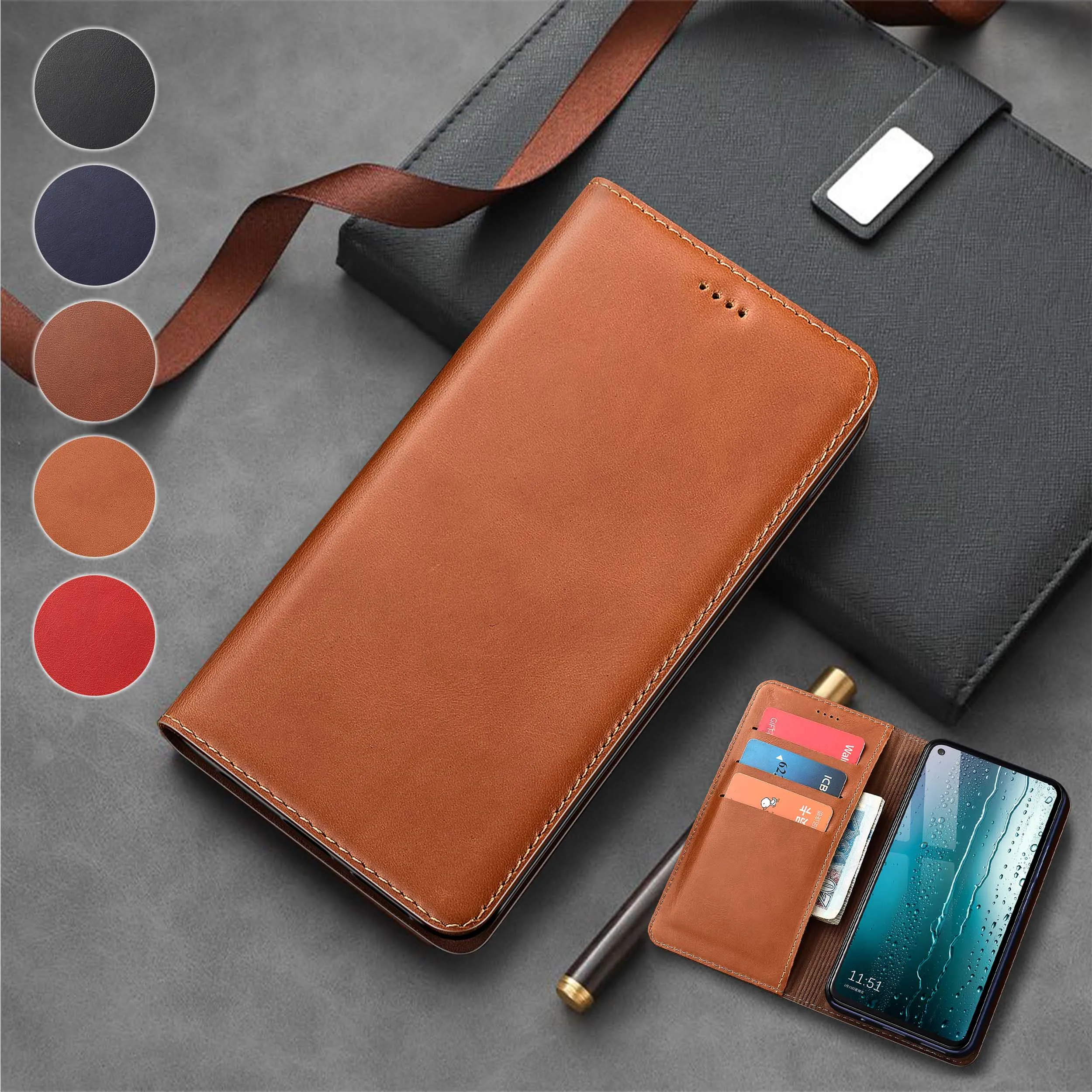 

For Honor Magic 2 3 4 5 6 7 Pro Lite Wax drop Pattern Genuine Leather Wallet Flip Phone Cover Case Cowhide No-Slip Scratch-Proof