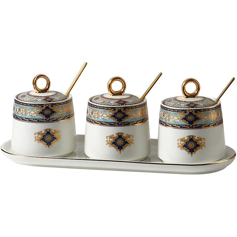 

Kitchen Seasoning Jar Ceramic Storage Box Set Box Sugar Bottle MSG Salt Jar