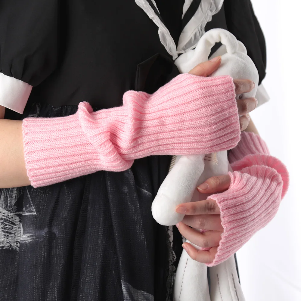 Winter Women\'s Knitted Fingerless Arm Sleeves Gothic Style Striped Arm Warmers Girls Harajuku Y2K Fashion Wrist Gloves