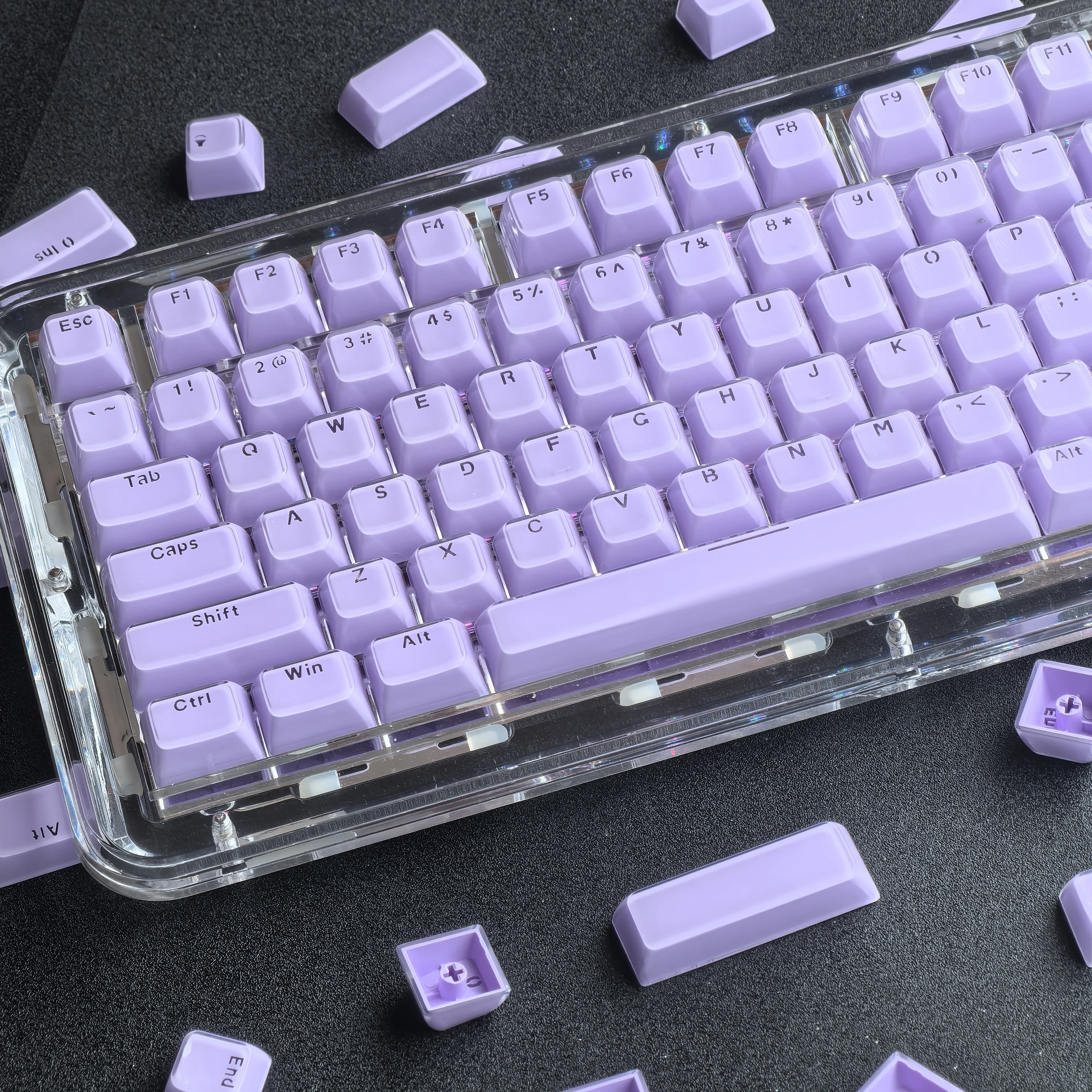 Capuchons de touches violet clair, gelée gravée en cristal, 135 caractères, Pc Transparent, Oem 2.25/2.75U, barre spatiale Alice Iso