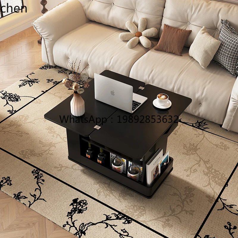 Modern Simple Solid Wood Adjustable Side Table Small Apartment Living Room Mobile Coffee Table Multifunctional