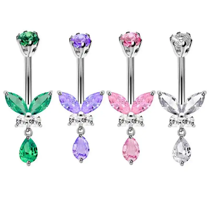 

14G Dangle Butterfly Belly Rings 10mm Belly Bars Stainless Steel Belly Button Bars Navel Rings Belly Navel Piercing Jewelry 5 co