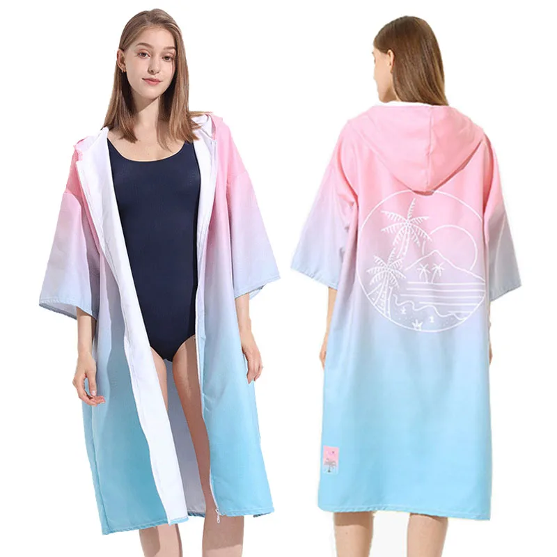

Surf Poncho Beach Bath Towel Microfiber Adult Man Woman Quick-Dry Hooded Changing Cloak Swimming Bathrobe Zipper Shower Robe