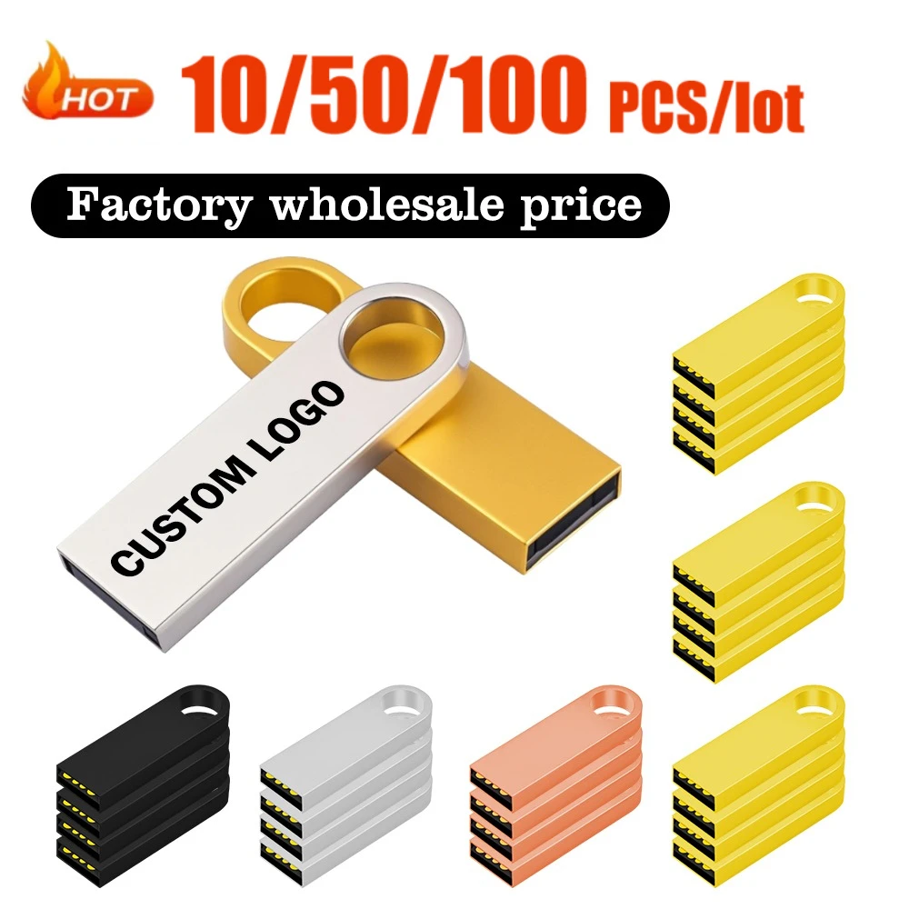 

10/50/100 шт./лот, металлический USB-накопитель с бесплатным логотипом, 64 ГБ, 32 ГБ, 8 ГБ, 4 ГБ, флэш-накопитель, USB-накопитель, 128 МБ, 512 МБ, PenDrive 2,0