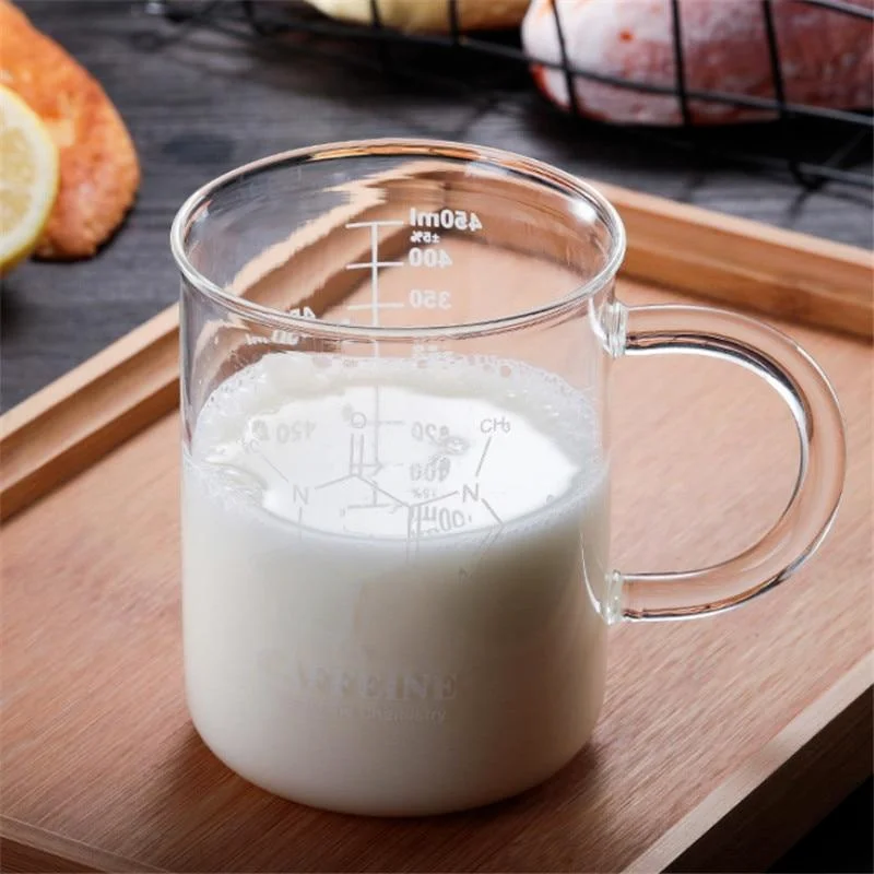 Taza de doble pared de 450ml, vaso de vidrio, leche, desayuno, café, resistente al taza de alta temperatura, taza medidora con escala