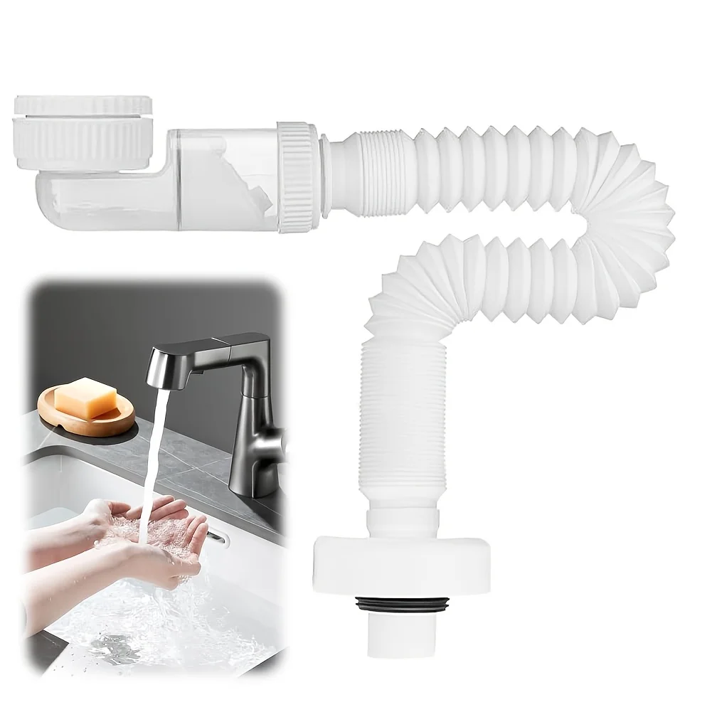 

Сифон для раковины 1 1/4 дюйма, компактный, регулируемый, гибкий сливной шланг, гибкий сифон с защитой от запаха