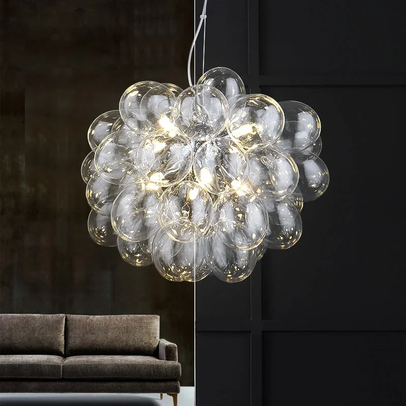Nordic glass bubble Ceiling chandelier Creative Color Hanging Lamp Bedroom Living Room Decoration Smoke-grey glass Pendant light