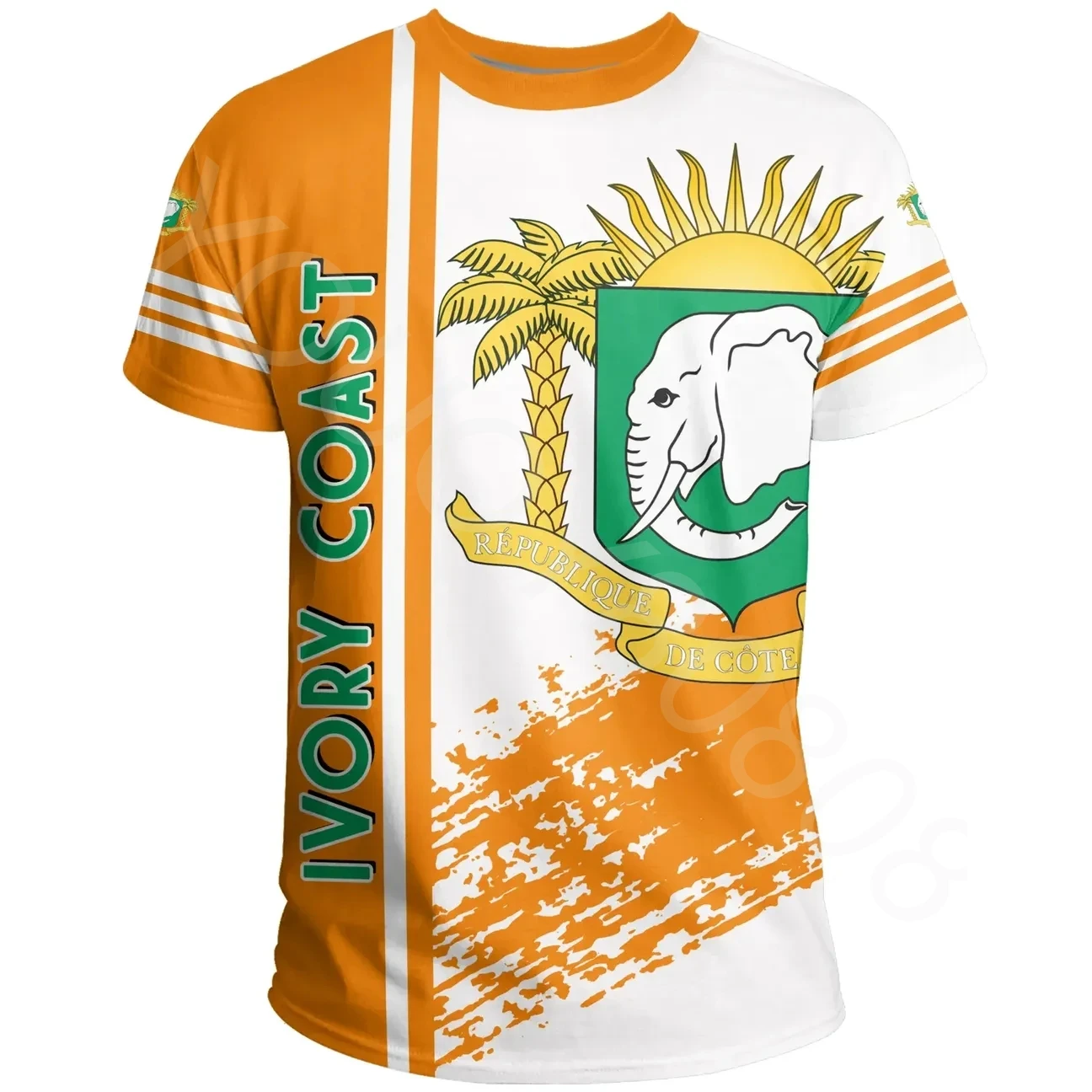 Summer New Men's Round Neck Printed Short Sleeve T-Shirt African Region Countries - Ivory Coast Quarter Style T-Shirt