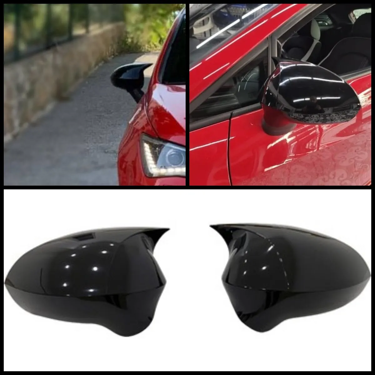 

2 PCs high quality ABS plastic bat style mirror covers rearview mirror piano black for Seat ibiza Cupra 2009-2017