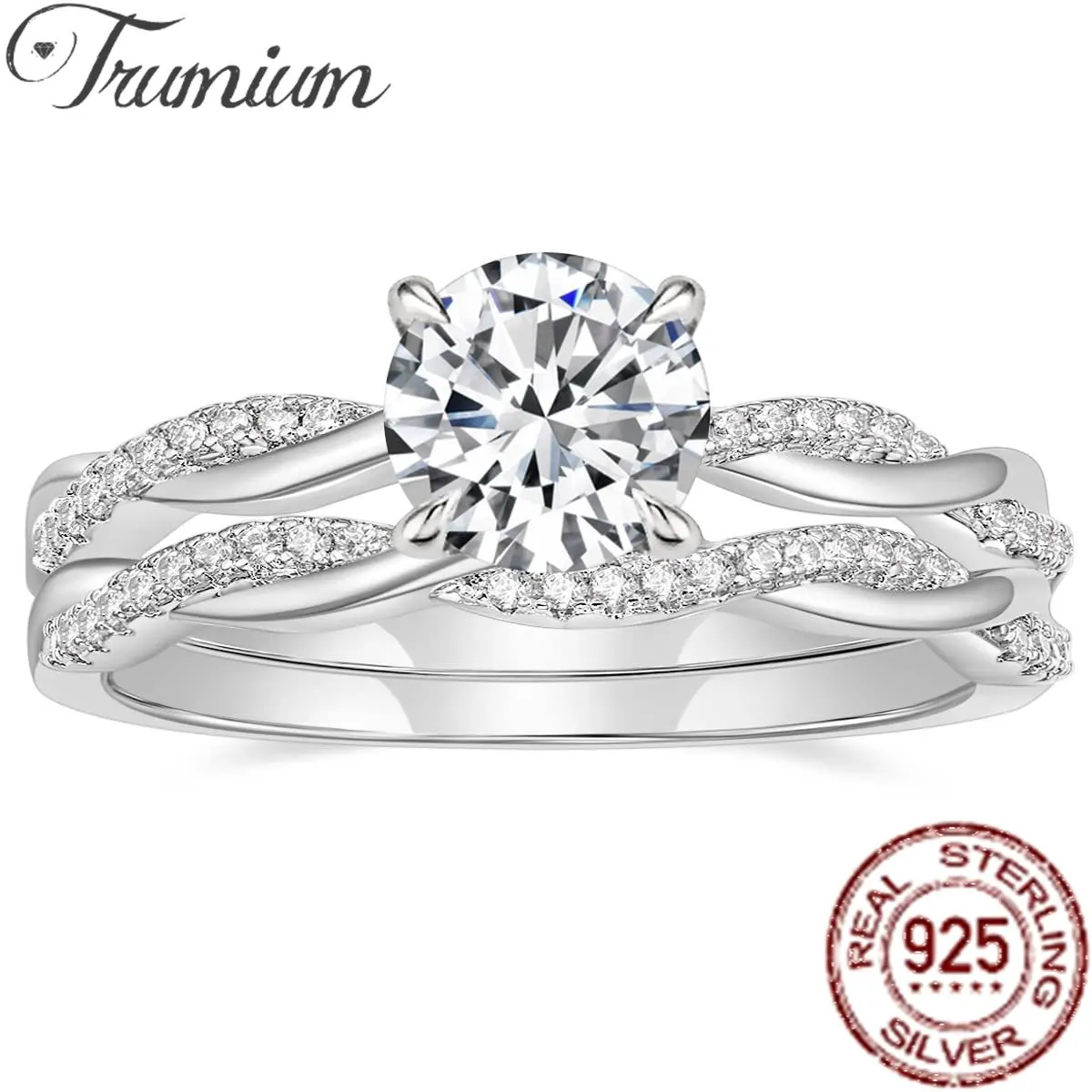 

Trumium 1ct Original 925 Silver Bridal Set Engagement Ring Infinity Eternity Twisted 5A Zircon rings for Women Wedding Bands