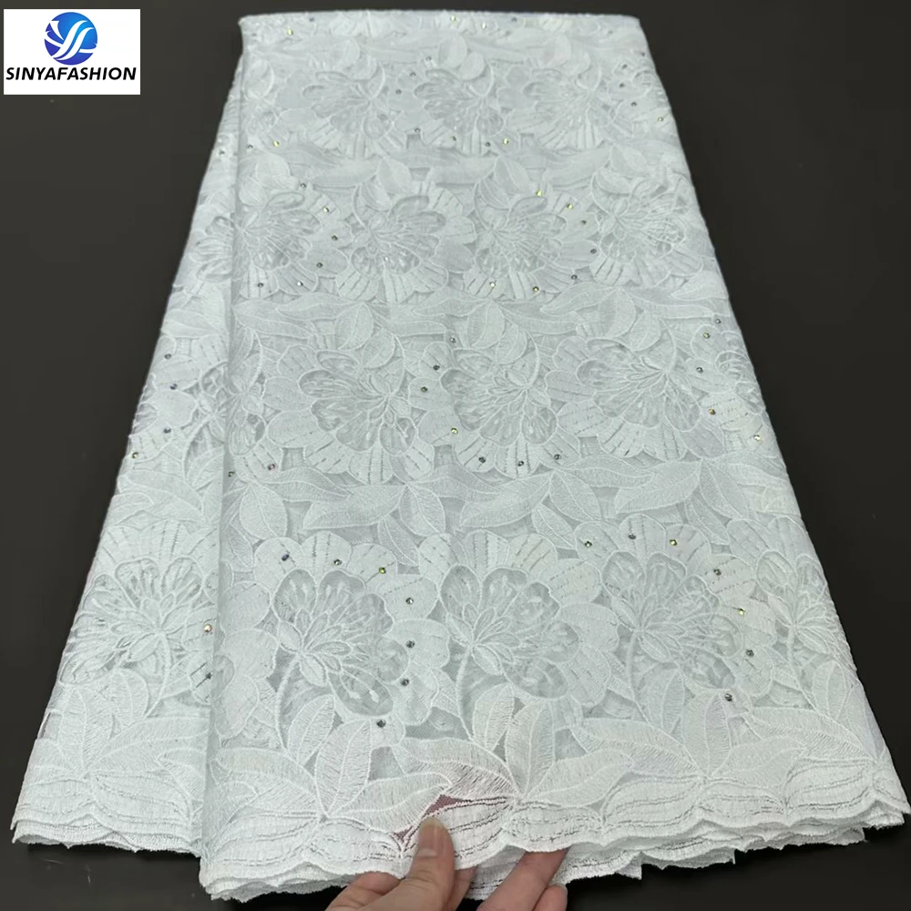 

Tim 5 Yards Embroidered African Lace Fabric 2024 High Quality Lace White Nigerian Lace Fabrics French Tulle Wedding Lace Fabric