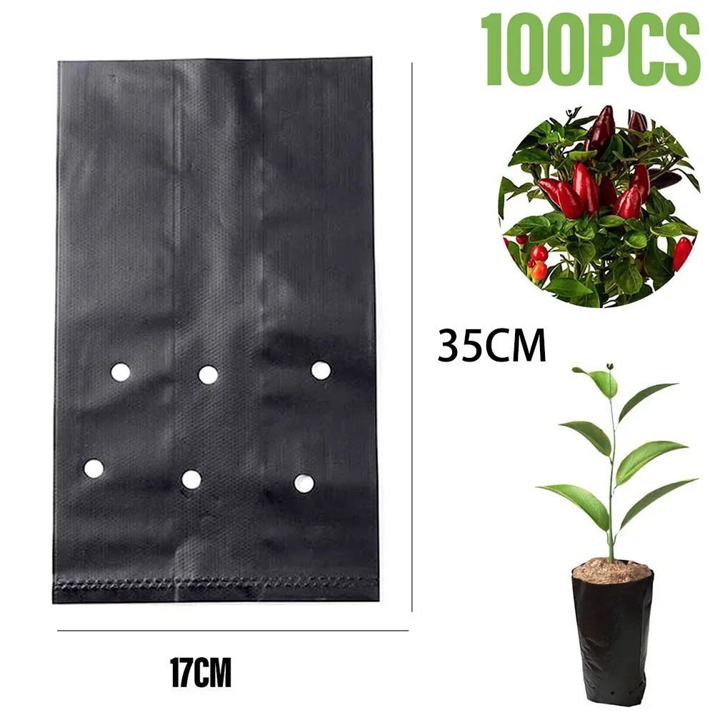 

100PCS Black Planting Bag Breathable Nursery Plants Cultivation Pot For Garden Orchard Tree Transplanting Container