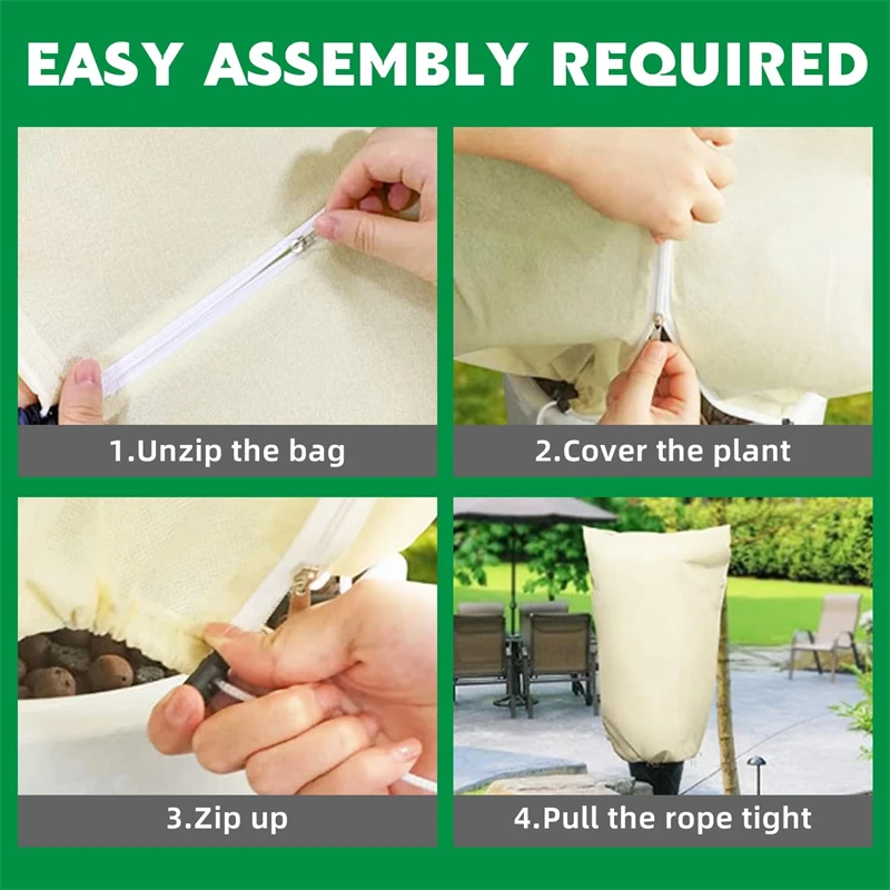 4 عبوات من أغطية النباتات الشتوية للحماية من التجميد وبطانيات GreenFrost مع رباط بسحاب لشجرة شجيرة بوعاء خارجية للطقس البارد
