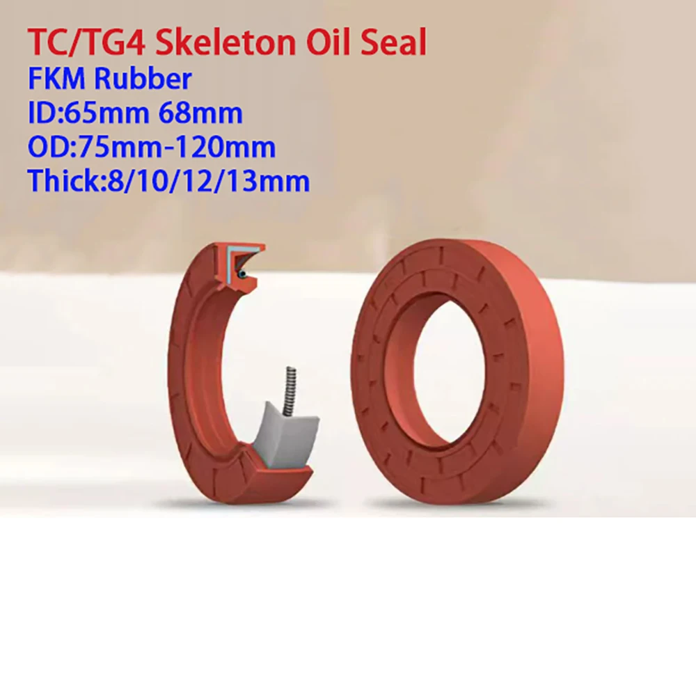 TC/TG4 External Thread Skeleton Oil Seal ID 65mm 68mm Brown FKM Rubber Oil Seal High Temperature&wear-Resistant Sealing Ring