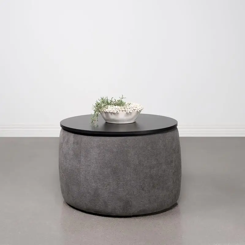 

Round Upholstered Lift Top Storage Ottoman in Grey - Versatile Furniture for Living Room or Bedroom, Ideal for Extra Storage