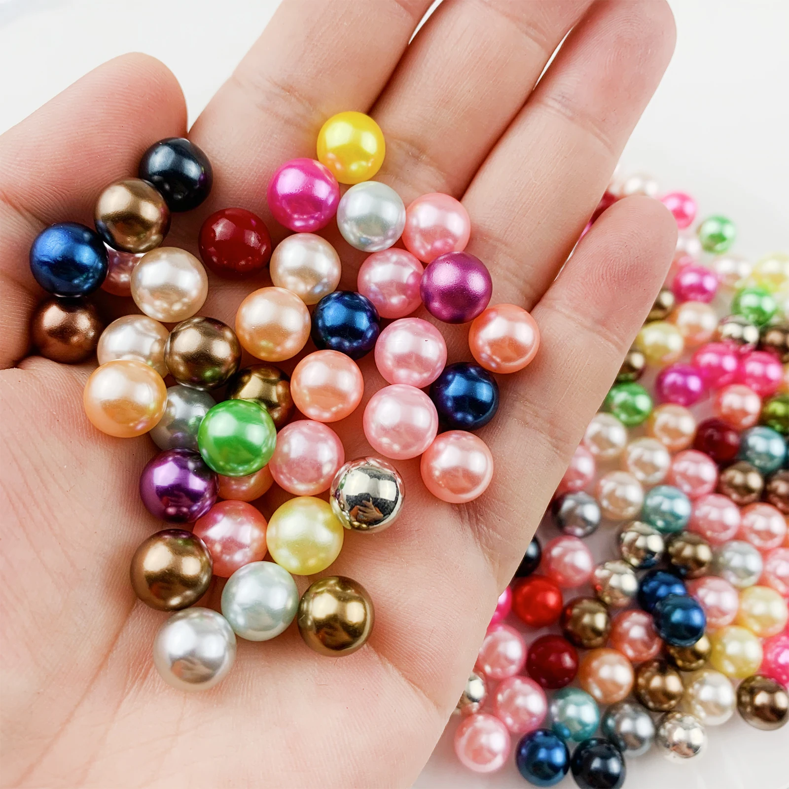 Acrylic No Hole Round Pearl 14mm Loose Charms Ball Beads Jewelry Crafts Rose Flower Making Cosmetic Brush Barrel Decoration