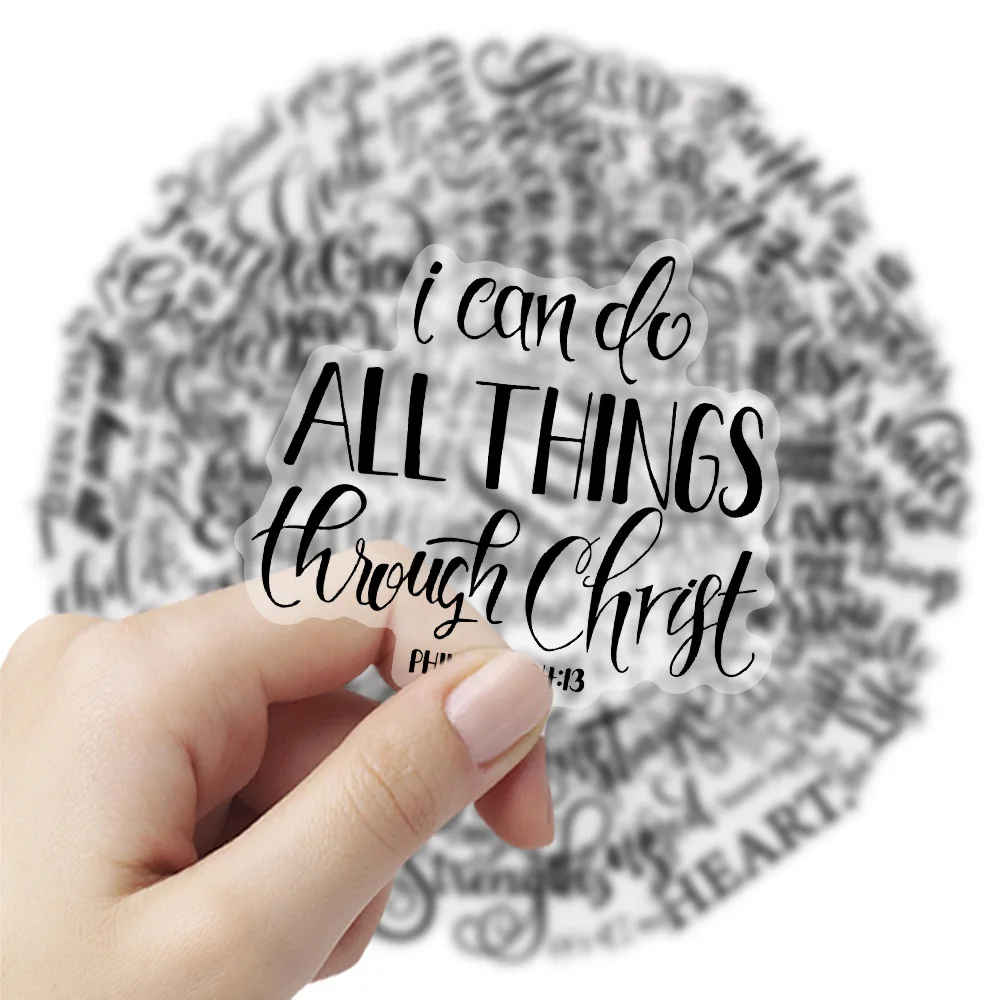 10/50PCS Bible Graffiti Stickers Transparent Stickers Black Short Sentence DIY Decoration Fridge Luggage Laptop Phone Guitar Car