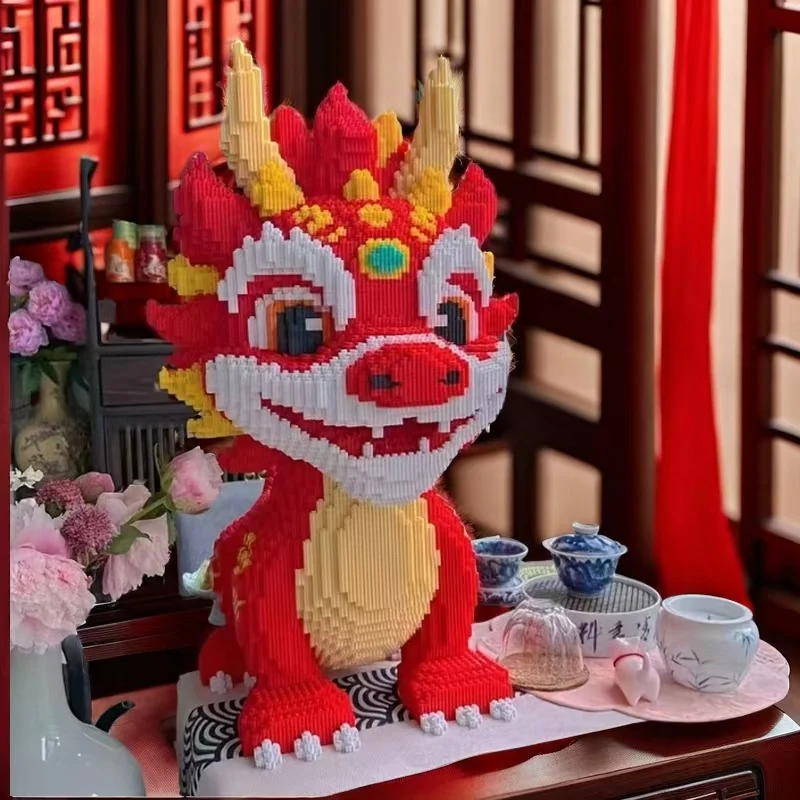 New Dragon Building Blocks Assembly Toy DIY Small Particle Puzzle Ornaments 3D Desktop Decoration Boys Girls Birthday Gift