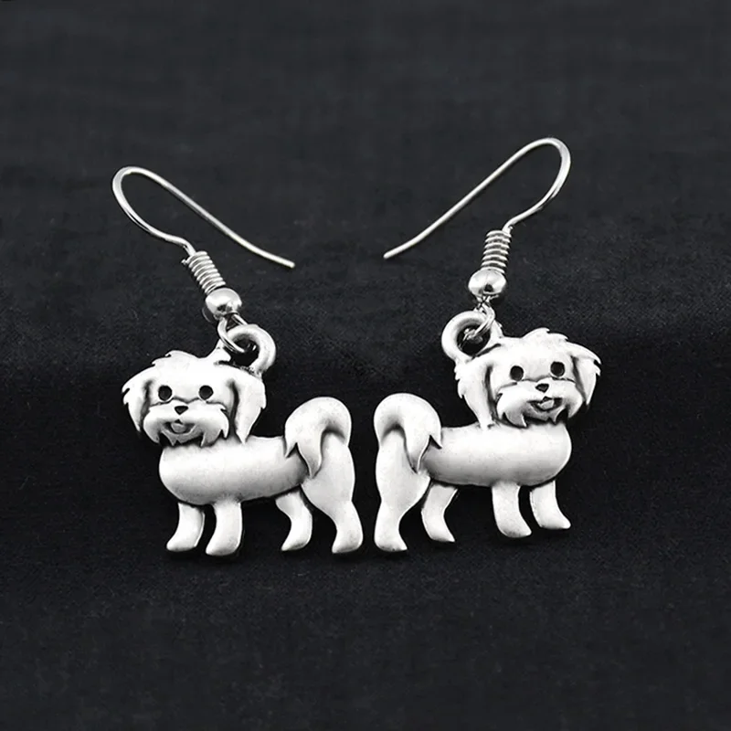 Vintage Silver Color Boho Simple Maltese Dog Drop Earrings Brincos Big Unique Animal Earrings Gifts For Women Oorbellen Jewelry