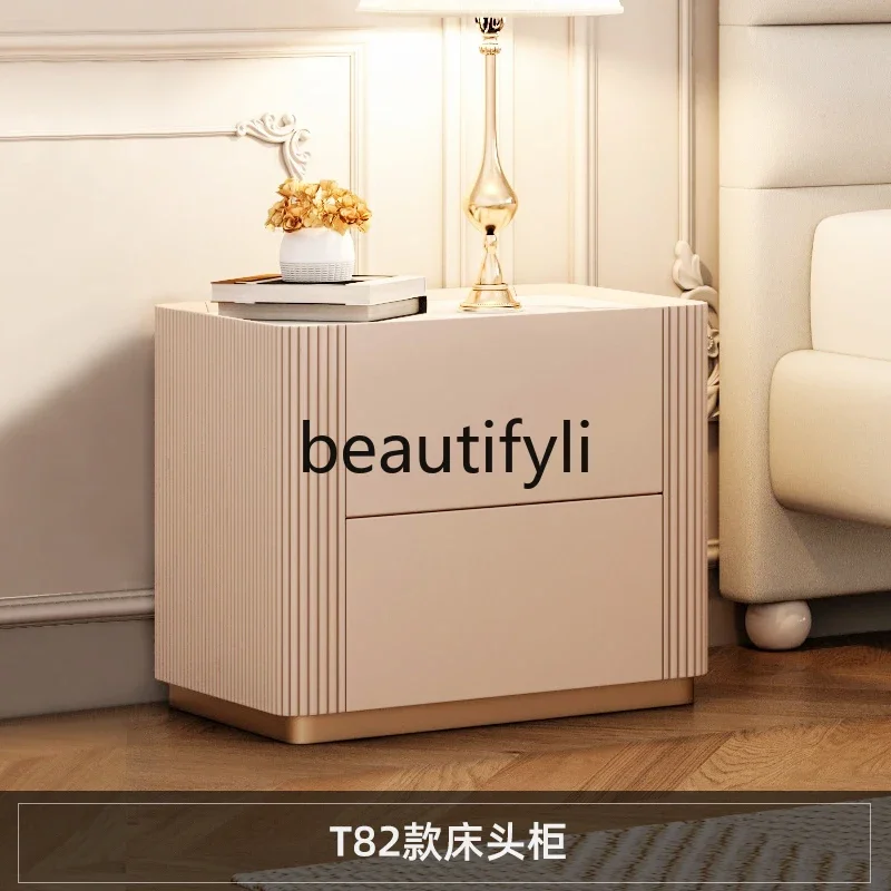 E182 Modern simple bedside table rack, solid wood Italian style, light luxury French bedroom cabinet storage