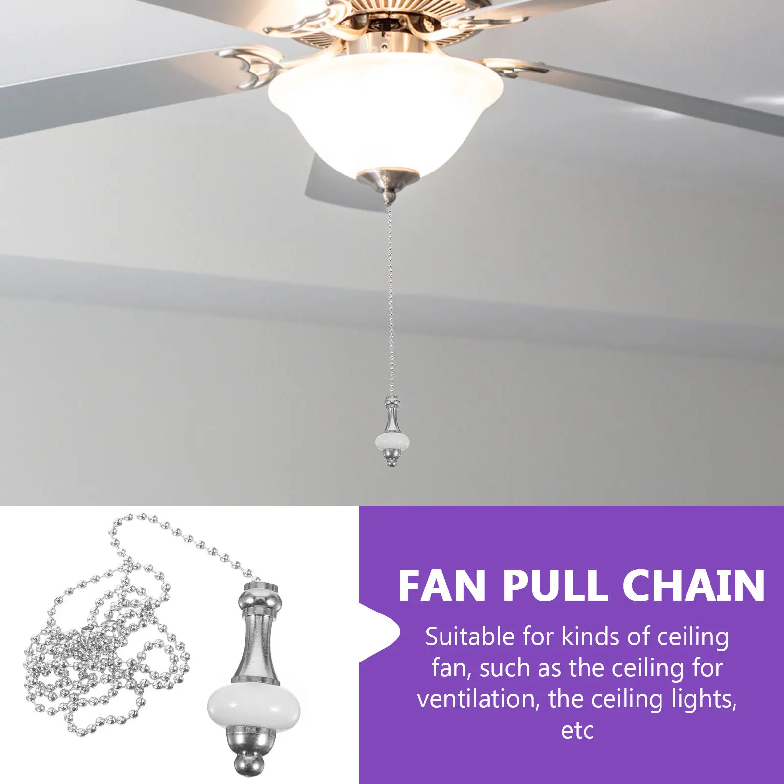 Stylish Metal Beaded Ceiling Fan Pull Chain Extender for Ventilation Fans Lighting Fixtures Lamp Pulling Chains Hanging Decor