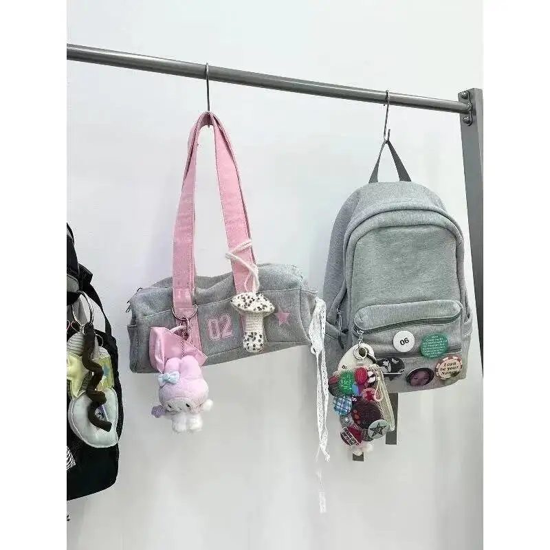 Bloom Haruku Grey Handbag Canvas Women Sports Y2k Shoulder Bags Female Large Capacity Underarm Bag 2025