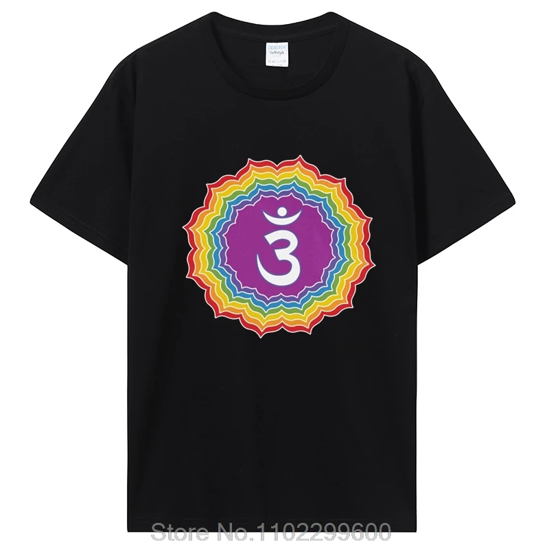 Fashion Mandala T Shirt Men Soft Cotton Buddhism Tee Seven Chakras Colors T-shirt O-neck Short Sleeve Flower Tshirt Gift