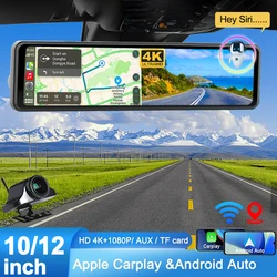 12Inch Rearview Mirror Wireless Carplay Android Auto 4K Video Recorder wifi Rear View Camera Dash Cam for Car DVR GPS Navigation