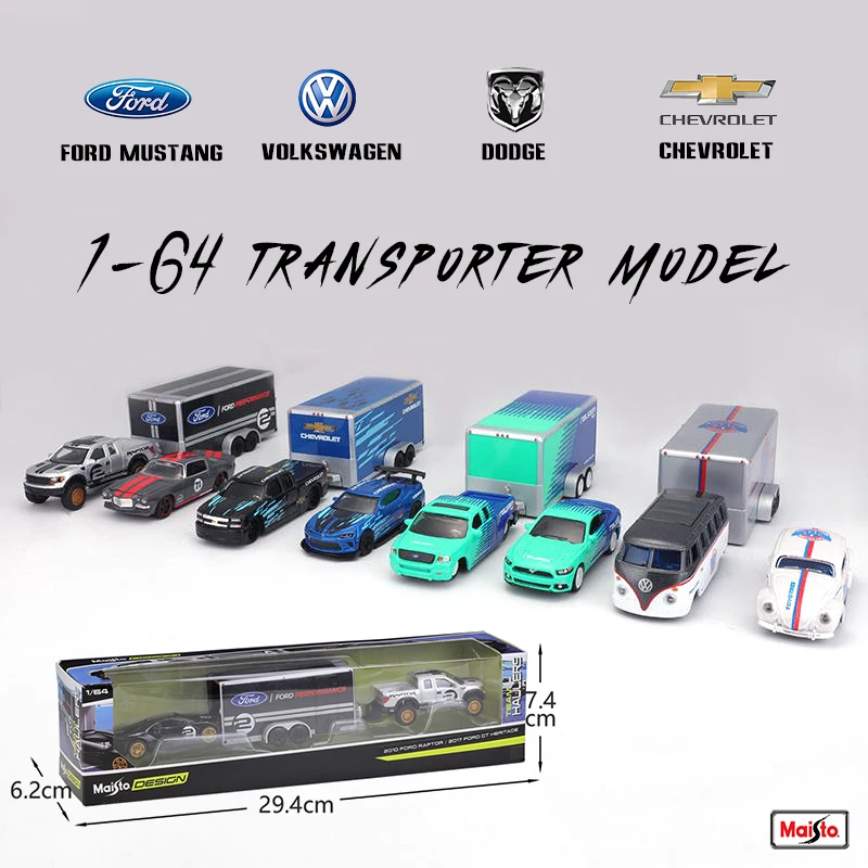 Maisto 1:64 Volkswagen Dodge Chevrolet Ford Transport Casting Manufacturing Trailer Model Simulation Model Alloy Car Collection