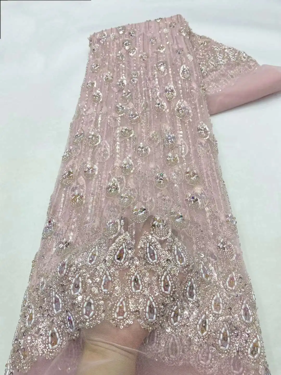 Top Quality,2024, Pearls Embroidery, With Crystal Stone French Tulle Net ,Sequined African Fabric ,DIY ,Dresses ,Party ,Weddings