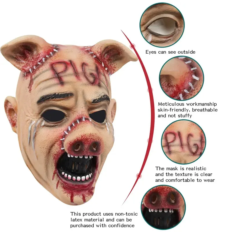 Scary Jigsaw Pig Horror Animal Latex Realistic Mask Halloween Costume Props sf/1