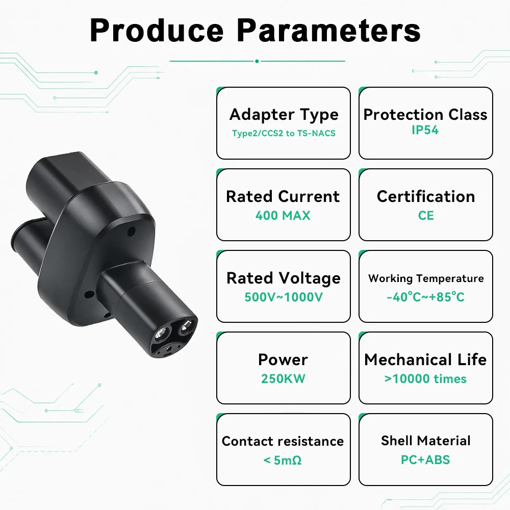 JDMEX TYPE2 CCS 2 to TS-NACS  EV Charging Adapter 400A 250KW Electric Vehicle Charging Adapter Convertor for Tesla Model 3/X/Y/S