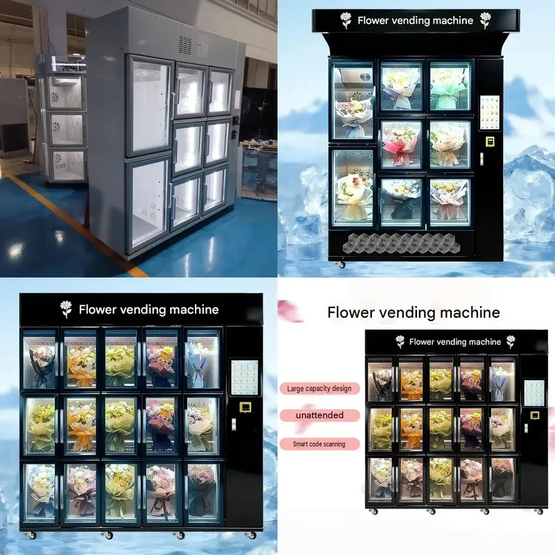 24 7 Self Service Flower Vending Machine Refrigerated Cabinet with Card Swipe and Mobile Wallet Support for Campus