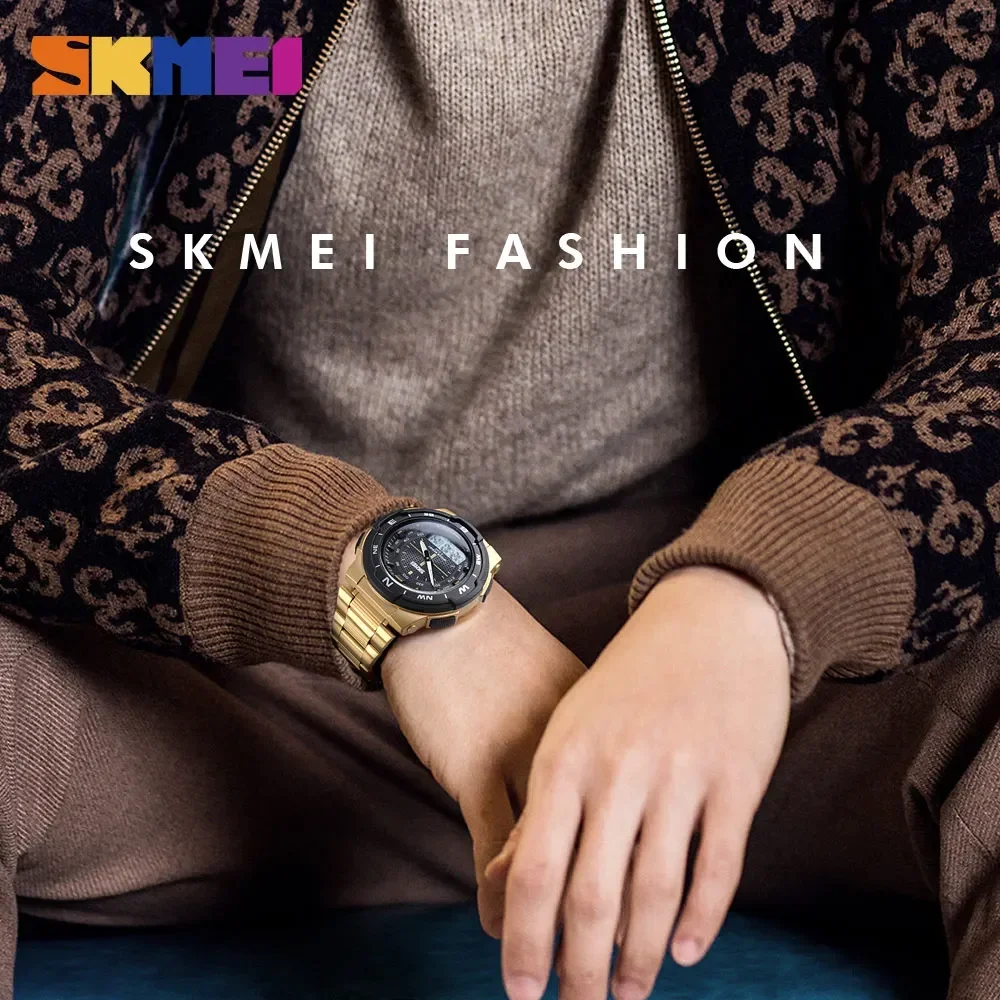 Skmei-relógio de quartzo masculino, à prova d\'água, esportes, luxo, aço completo, para negócios, 1370