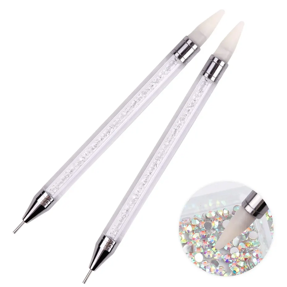 2 Pcs Nail Art Dotting Pen Double End Painting DIY Brush Rhinestone Handle Diamond Picker Manicure Dotting Tool Nail Accessories