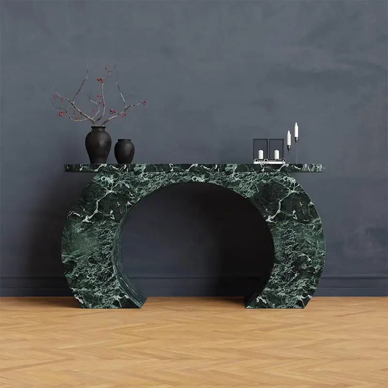 Modern Green Marble Retro Style Circle Design Living Room Console Table