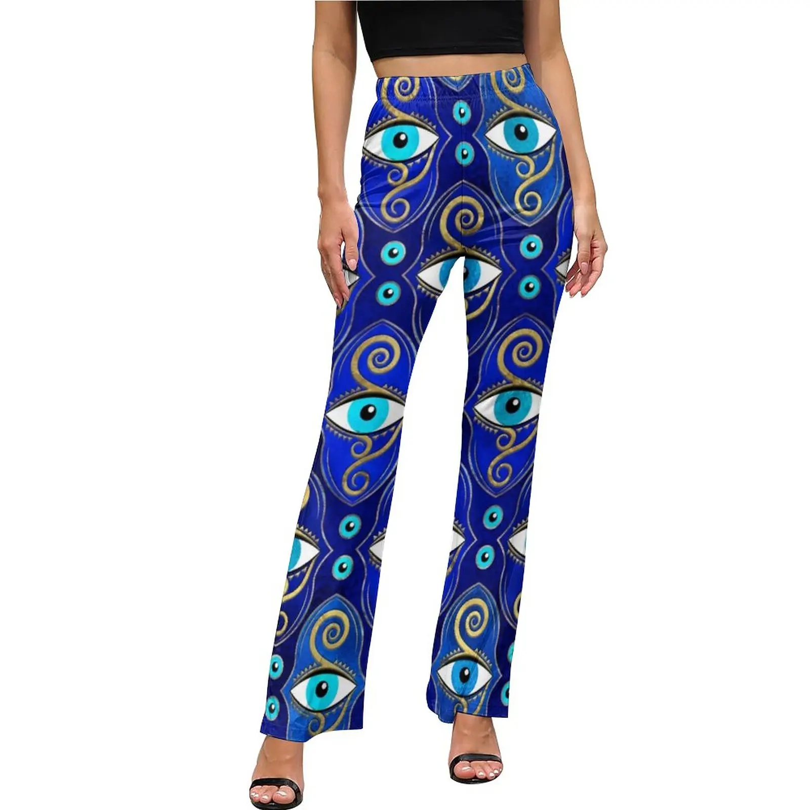 

Evil Eye Charm Pattern Pants Greek Eyes Mati Amulet High Waisted Sexy Flare Trousers Autumn Female Print Street Style Pants Gift