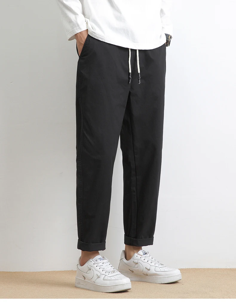High Quality Summer Thin Men's Casual Pants 95%Cotton Breathable Solid Color Outdoor Elastic Waist Chino Trousers Male Amekaji