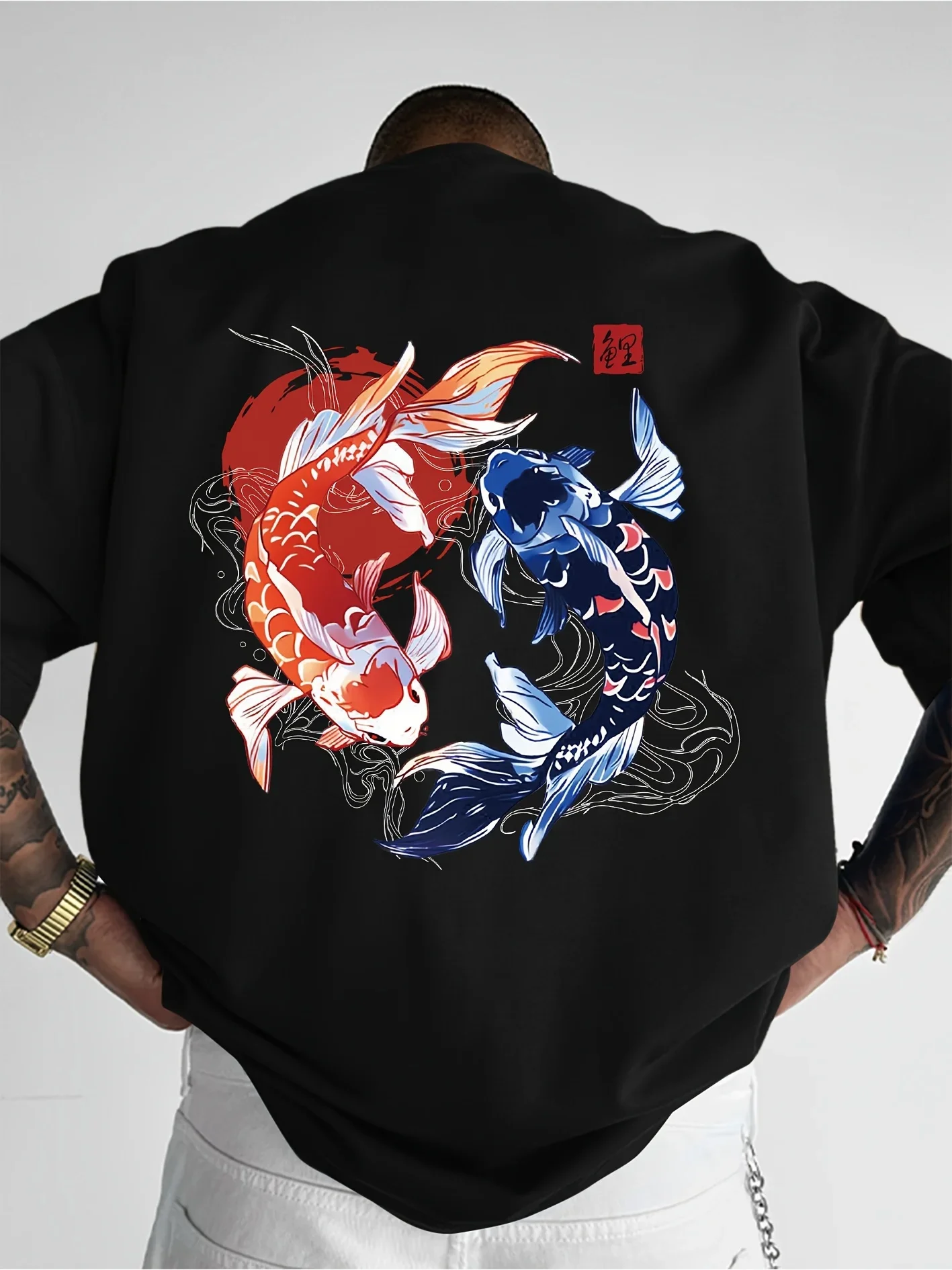 

Good things happen! Koi fashion printed T-shirt, loose and comfortable pure cotton top, casual, sporty and trendy men's T-shirt