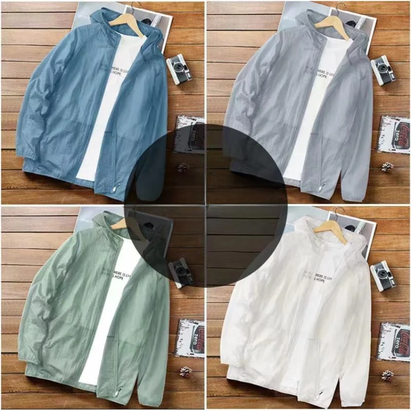 High-End Summer Thin Long Sleeve UV Protection Jacket Men's Loose Casual Sport Youth Hooded Coat Breathable Quick-Drying Ligh...