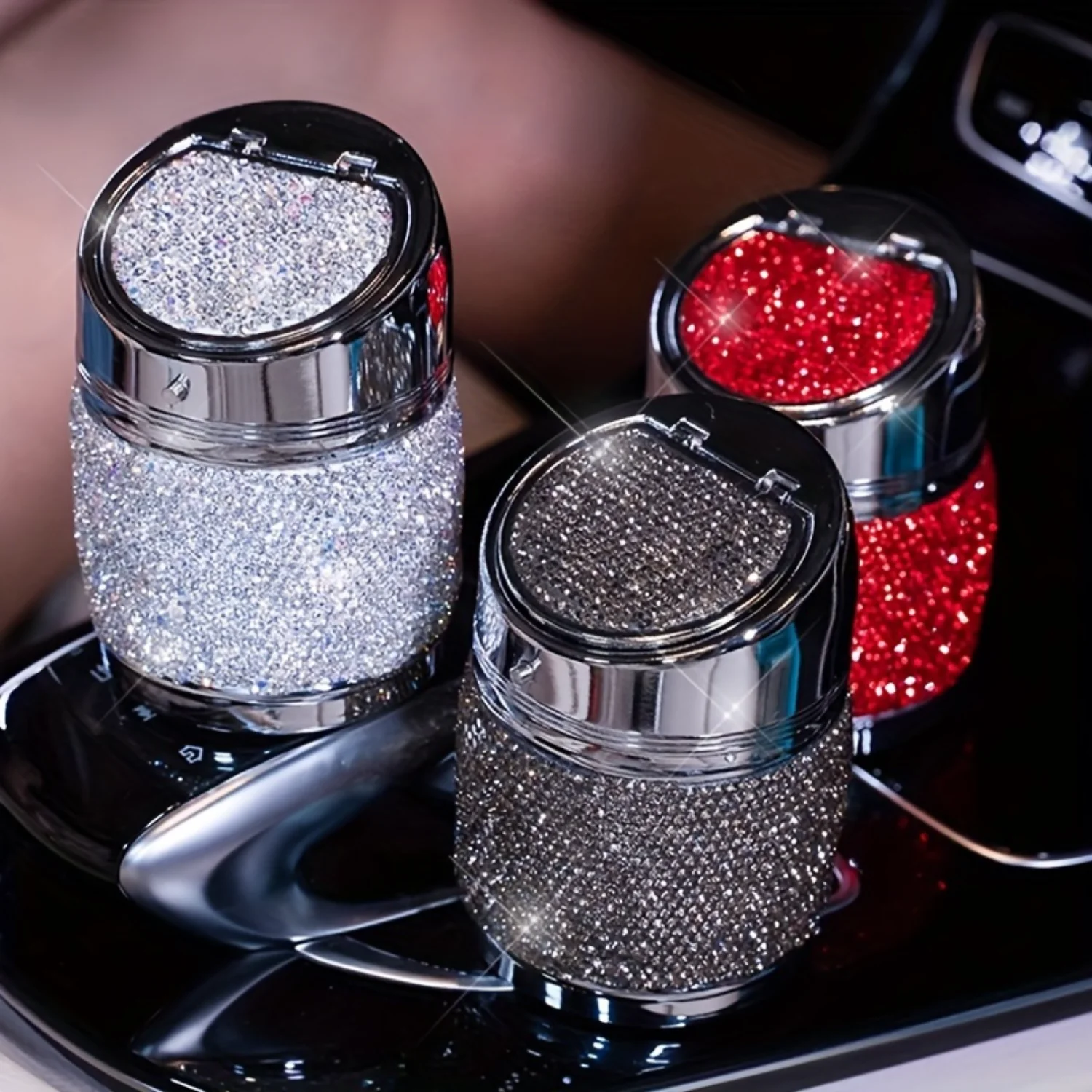 Rhinestone Car Ashtray for Women - Multifunctional Car Decoration and Creative Accessory