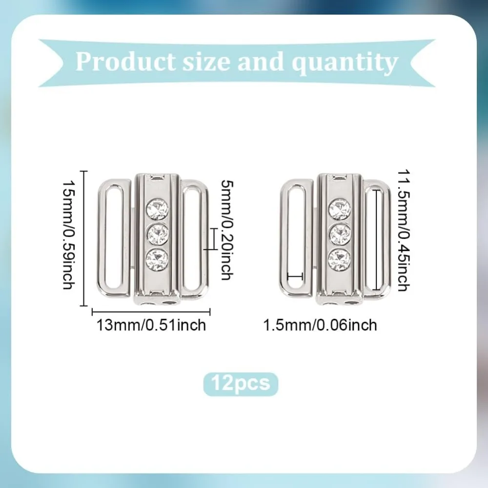 12 Pcs Rhinestone Bikini Connectors Bra Strap Hooks Metal Lingerie Rings for Slip Dress